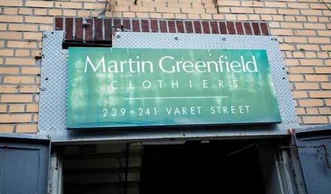 Martin Greenfield Clothiers sign outside of our Factory